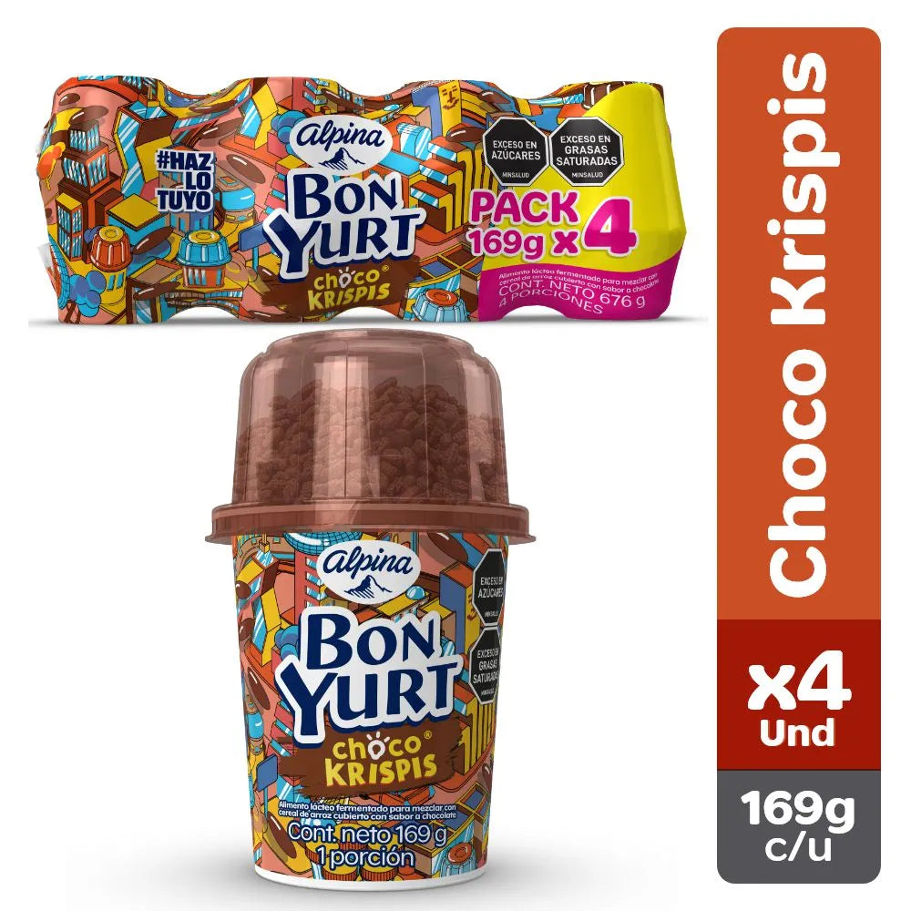 Alimento lácteo BON YURT choco krispis x4 und 169 g (676 gr)