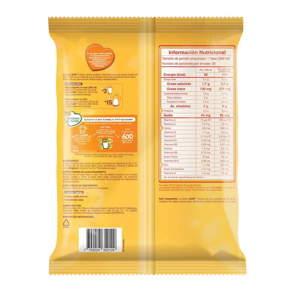 Leche en polvo KLIM clásica bolsa (600 gr)