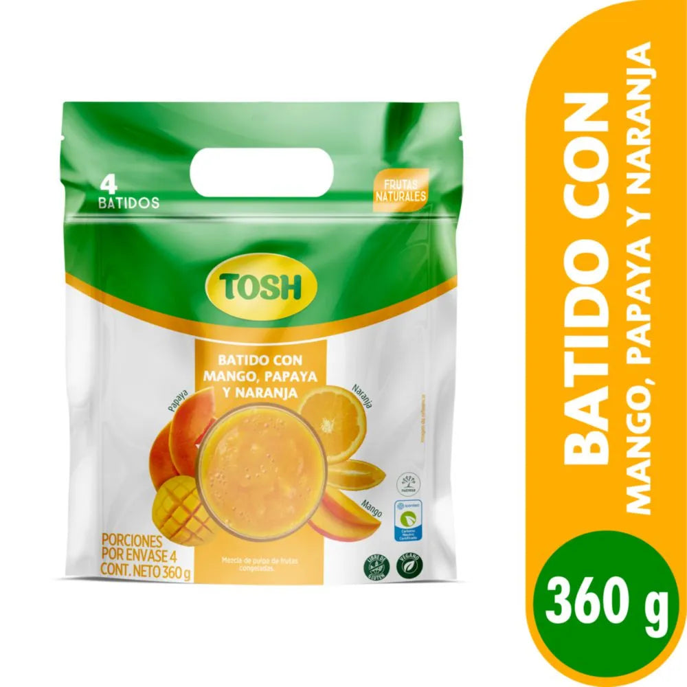 Batido TOSH congelado mango, papaya y naranja (360 gr)