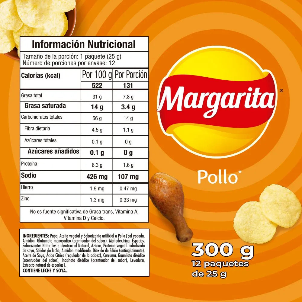Papas MARGARITA Pollo x12und 25gr (300 gr)
