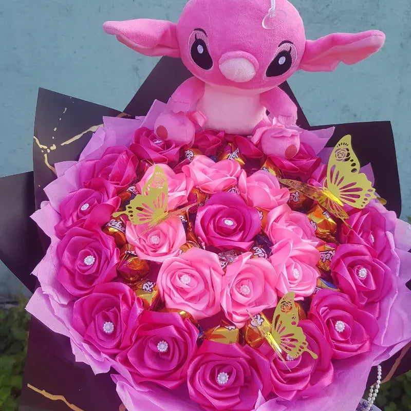 Rosas eternas y peluche
